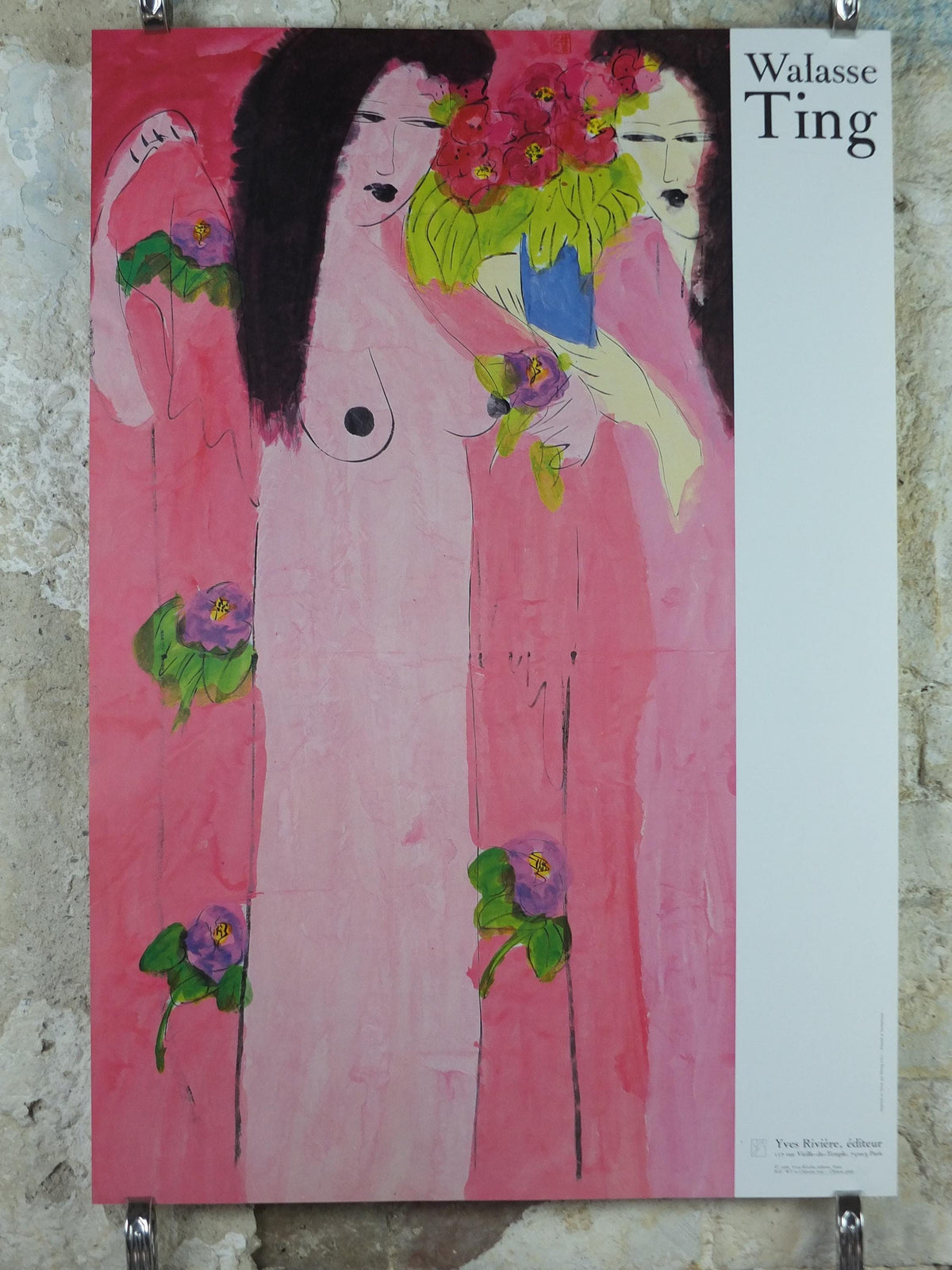 1988 Walasse Ting Poster, Two women in pink with flowers, colourful popular figuratism, pop art, gallery, wall art decor