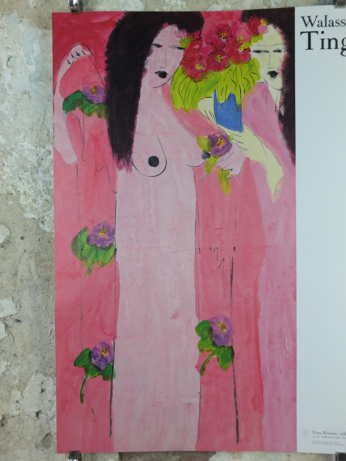 1988 Walasse Ting Poster, Two women in pink with flowers, colourful popular figuratism, pop art, gallery, wall art decor