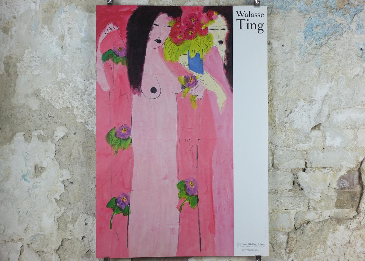 1988 Walasse Ting Poster, Two women in pink with flowers, colourful popular figuratism, pop art, gallery, wall art decor