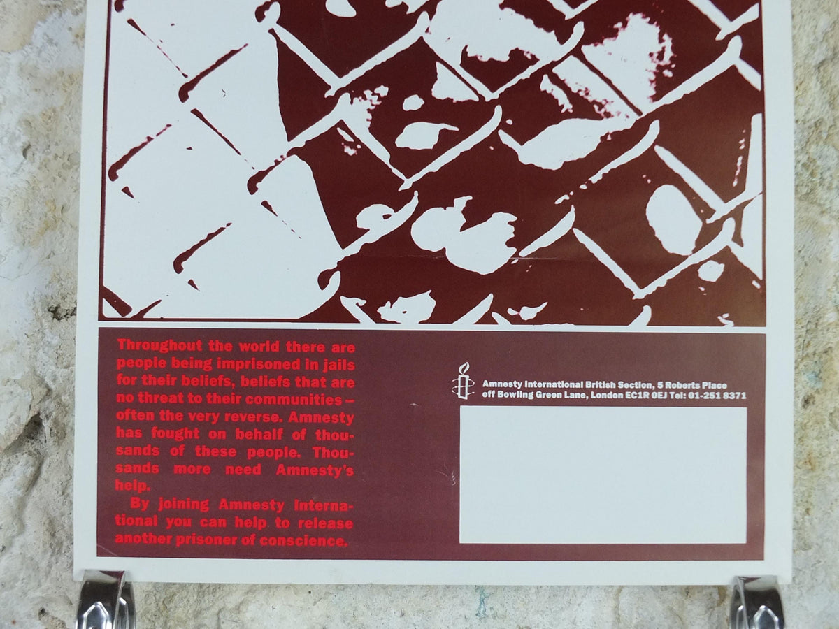 1980s Amnesty International Poster, Imprisoned because he had an opinion, Human Rights, wall art decor