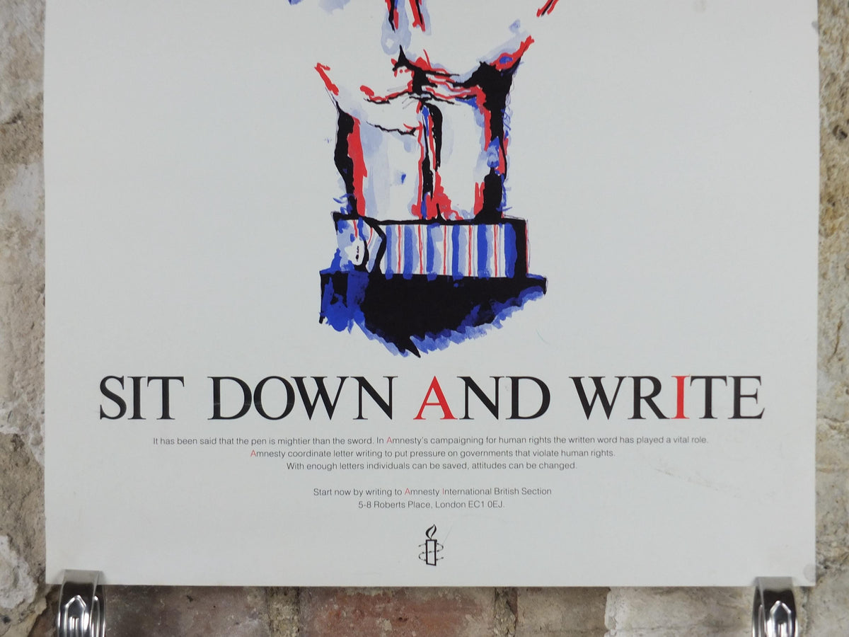 1980s Amnesty International Poster, Stand up for Rights, Sit Down and Write, Human Rights, wall art decor