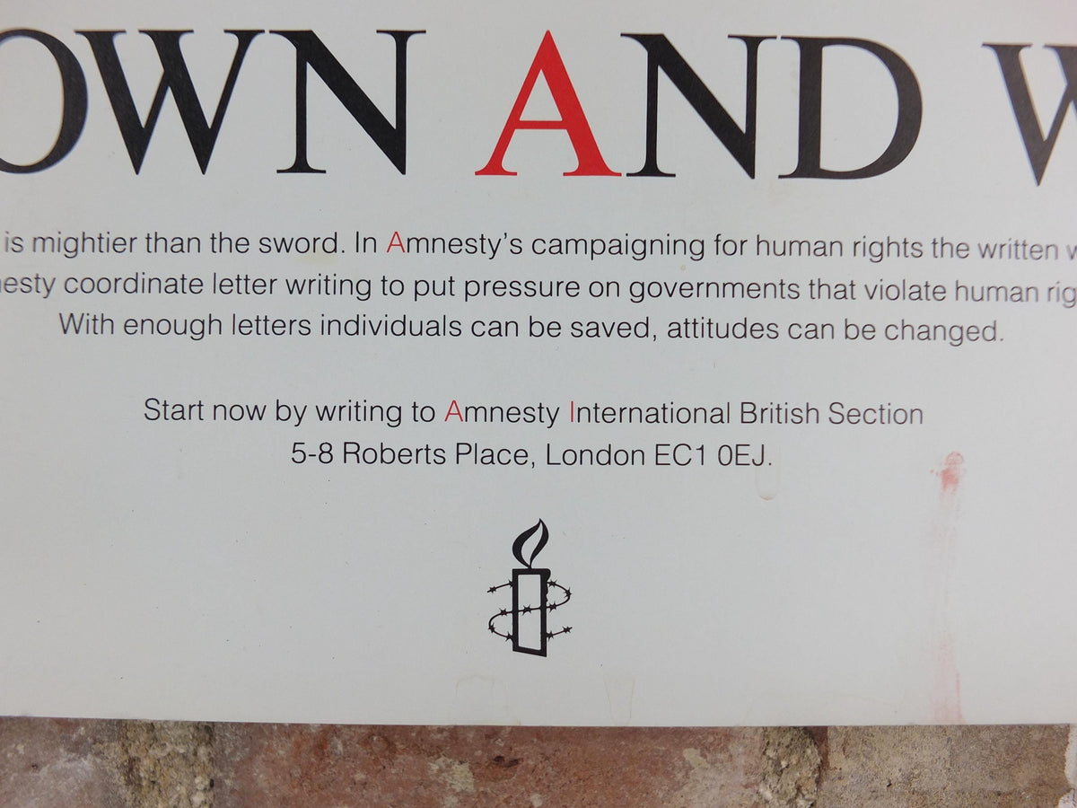 1980s Amnesty International Poster, Stand up for Rights, Sit Down and Write, Pen and Fist, Human Rights, wall art decor