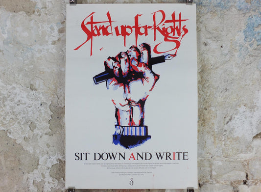 1980s Amnesty International Poster, Stand up for Rights, Sit Down and Write, Pen and Fist, Human Rights, wall art decor