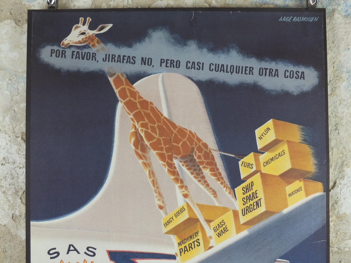 2004 SAS No Giraffes Please Poster, Scandinavian Airlines, by Aage Rasmussen, mid-century airline advertising, wall art decor