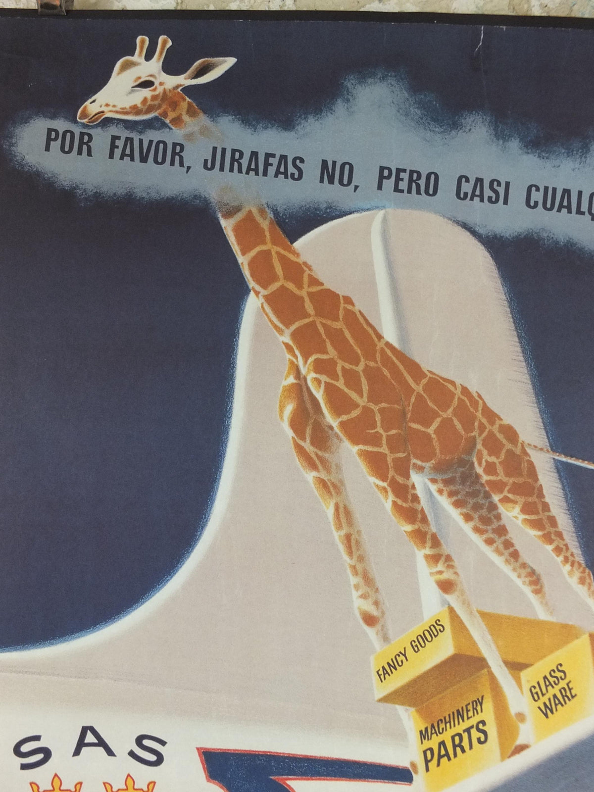 2004 SAS No Giraffes Please Poster, Scandinavian Airlines, by Aage Rasmussen, mid-century airline advertising, wall art decor