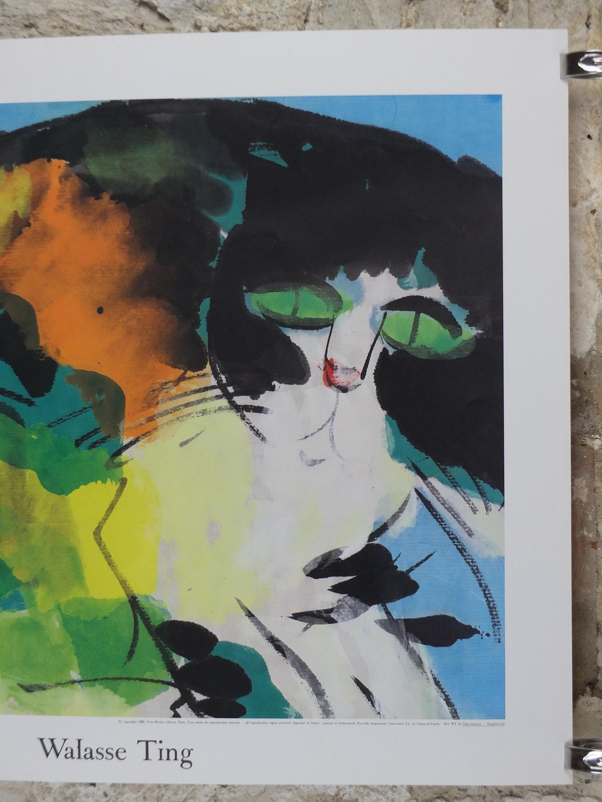 1989 Walasse Ting Poster, Surprise Cat, Chat Surprise, colourful popular figuratism, pop art, gallery, wall art decor