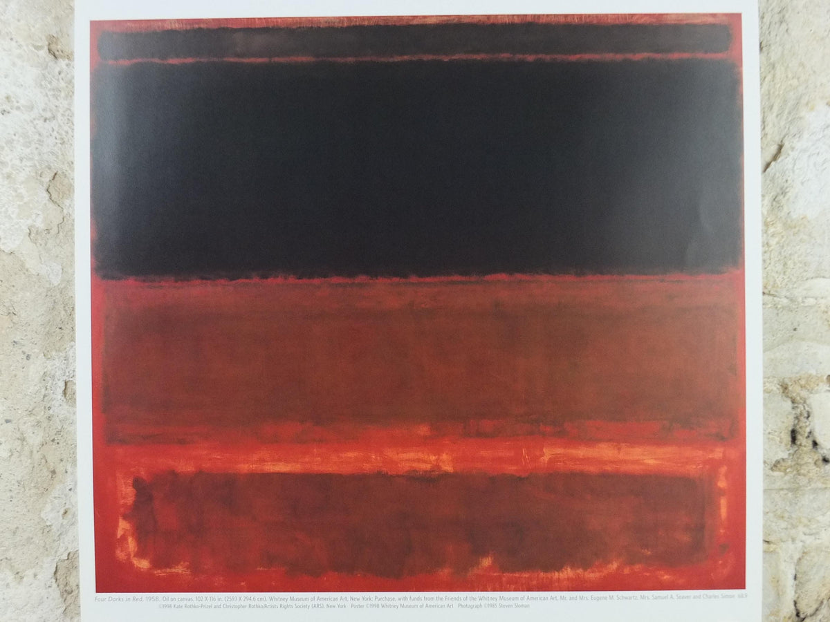 1998 Mark Rothko Poster, Four Darks in Red 1958, Whitney Museum of American Art NY, abstract expressionism, wall art decor