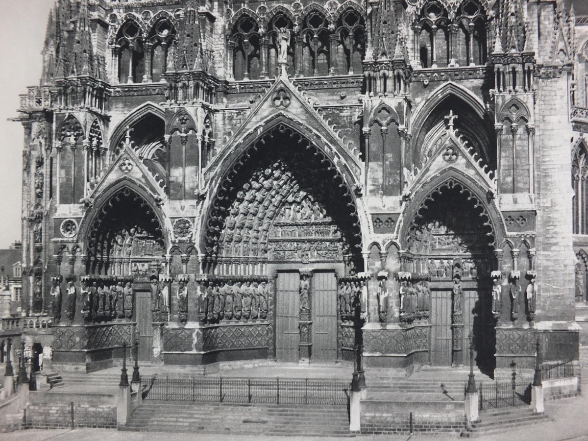 1950s Amiens Cathedral France Poster, Gothic Church printed by French Tourist Office, monochrome travel wall art decor