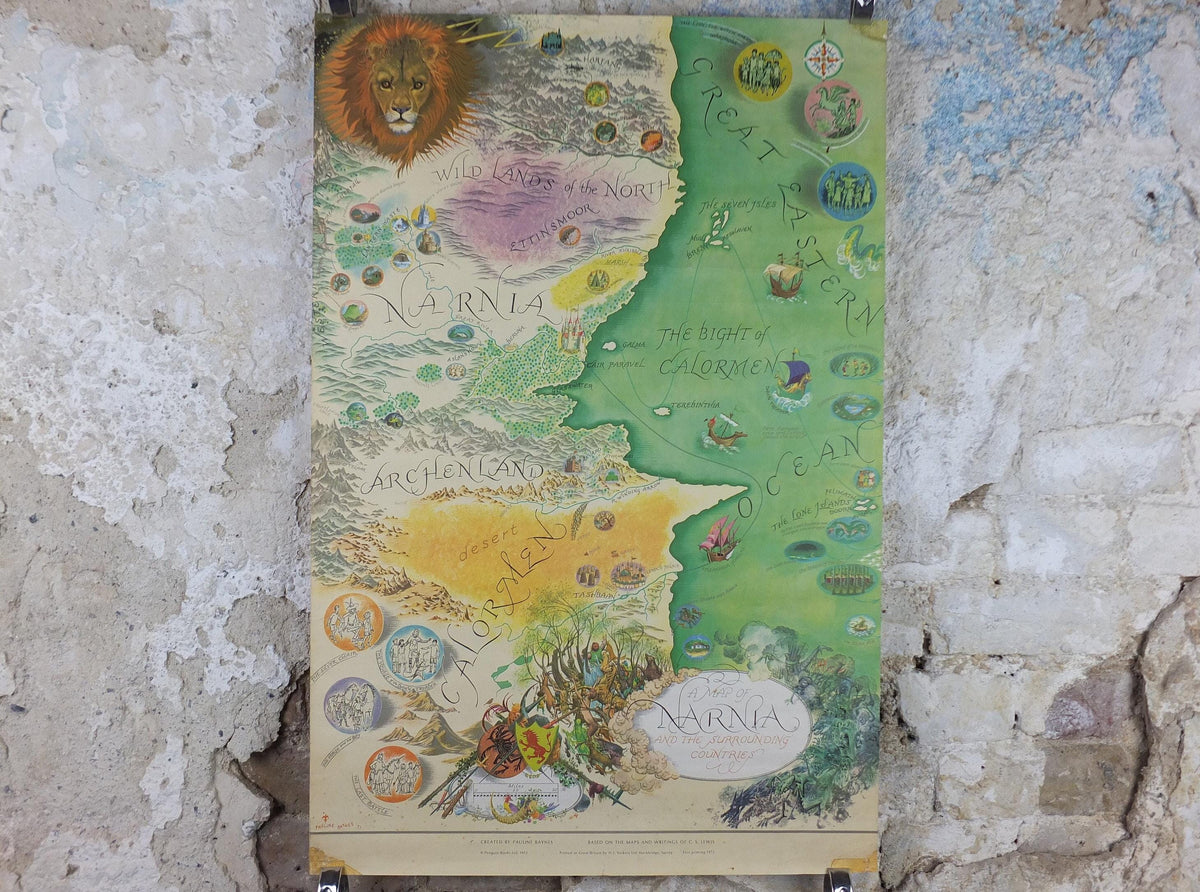 1972 Pauline Baynes Map of Narnia Poster, C.S. Lewis, The Lion the Witch and the Wardrobe Chronicles, Penguin Books, fantasy wall art decor