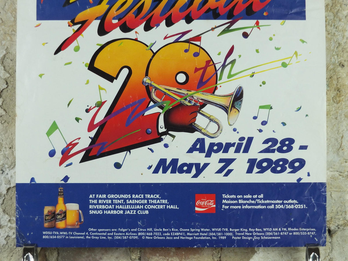 1989 New Orleans Jazz Poster, 20th New Orleans Jazz Festival, Louisiana USA, Music wall art decor