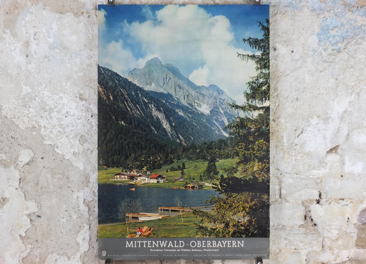 1960s Mittenwald Oberbayern Poster, Bayern, Alpenwelt Karwendel, Southern Germany, Alps, travel tourism, wall art decor