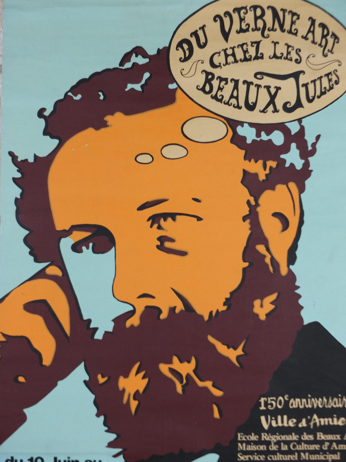 1978 Jules Verne Poster, Du Verne art chez les Beaux Jules, 150th anniversary, French Science Fiction Writer Sci-fi, wall art decor