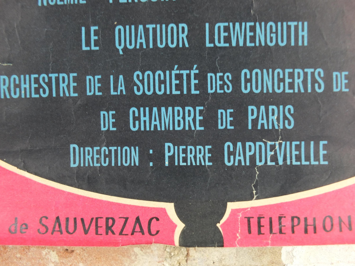 1953 Chartres Musical Fridays Poster, Vendredis Musicaux, by Paul Chonneaux, Cello outline, Paris, music wall art decor