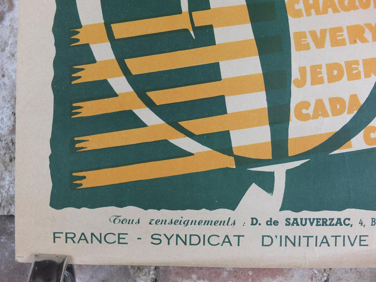 1952 Chartres Musical Fridays Poster, Vendredis Musicaux, by Jean Elette, Treble Clef, Paris, music wall art decor
