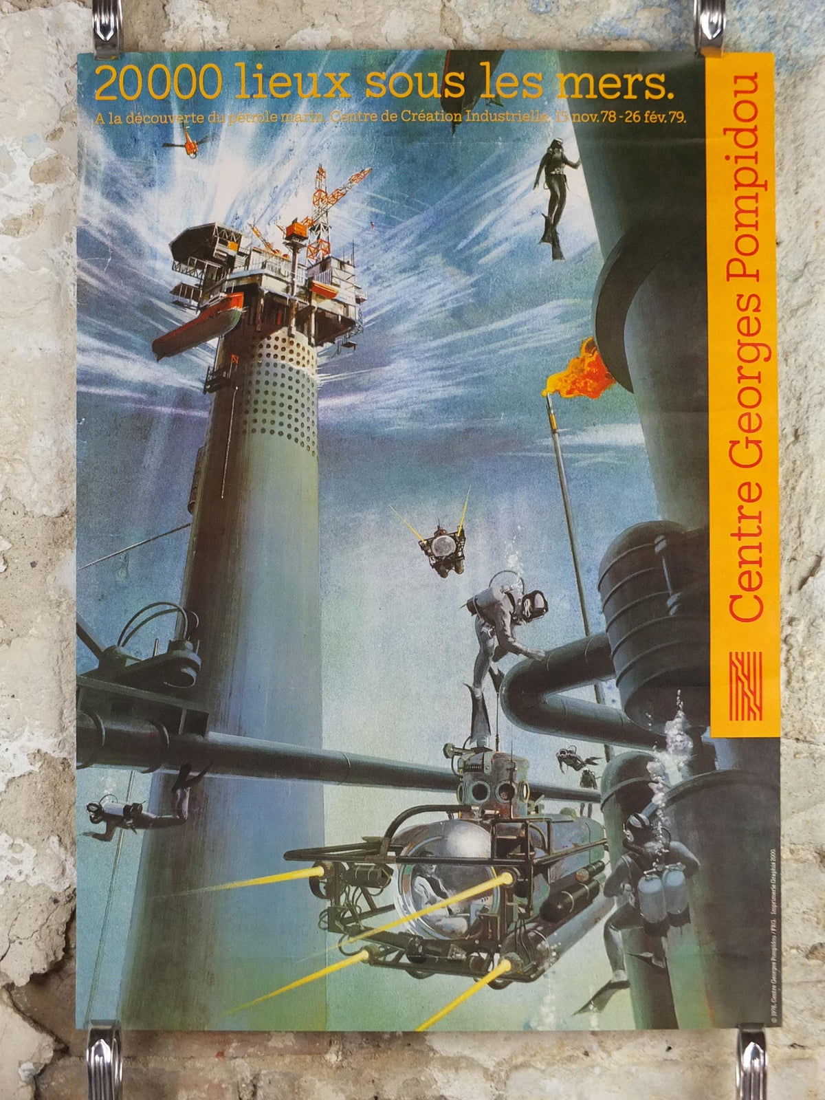 1978 20000 Leagues under the Sea Poster, Jules Verne, Voyages Extraordinaires, Centre Georges Pompidou, future wall art decor