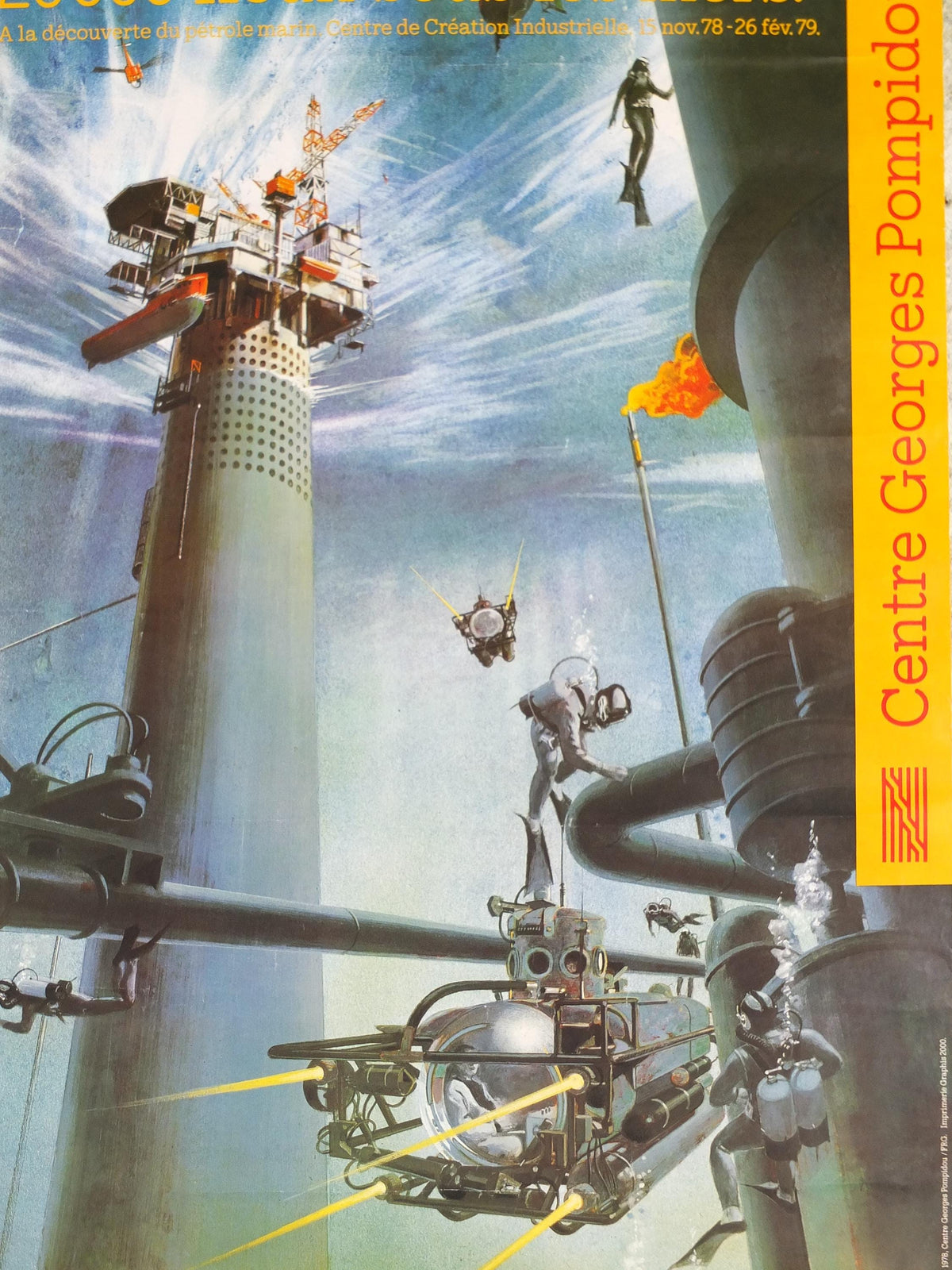 1978 20000 Leagues under the Sea Poster, Jules Verne, Voyages Extraordinaires, Centre Georges Pompidou, future wall art decor