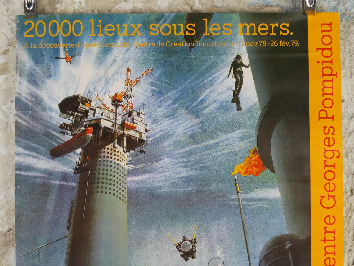 1978 20000 Leagues under the Sea Poster, Jules Verne, Voyages Extraordinaires, Centre Georges Pompidou, future wall art decor