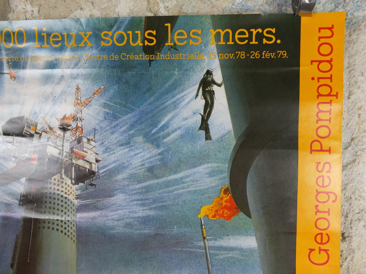 1978 20000 Leagues under the Sea Poster, Jules Verne, Voyages Extraordinaires, Centre Georges Pompidou, future wall art decor