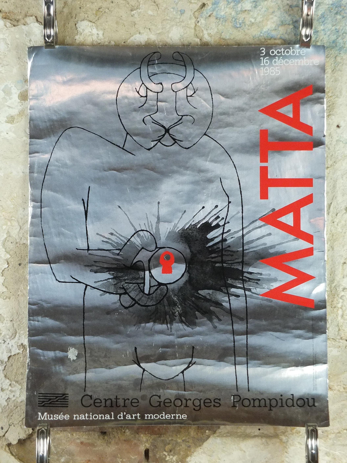 1985 Roberto Matta Poster, thick silver paper, Centre Georges Pompidou, Surrealism Abstract Expressionism, gallery exhibition wall art decor