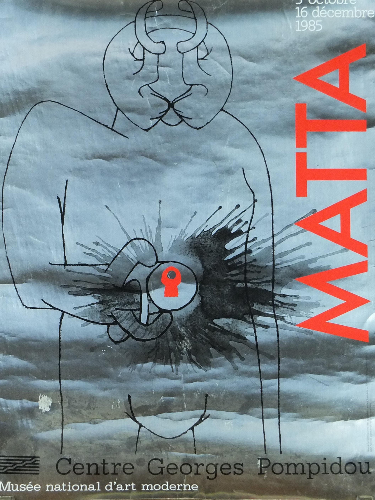 1985 Roberto Matta Poster, thick silver paper, Centre Georges Pompidou, Surrealism Abstract Expressionism, gallery exhibition wall art decor