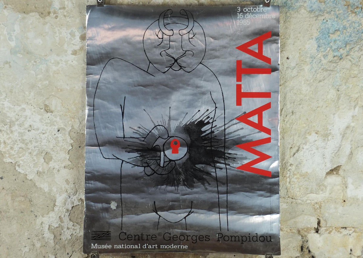 1985 Roberto Matta Poster, thick silver paper, Centre Georges Pompidou, Surrealism Abstract Expressionism, gallery exhibition wall art decor