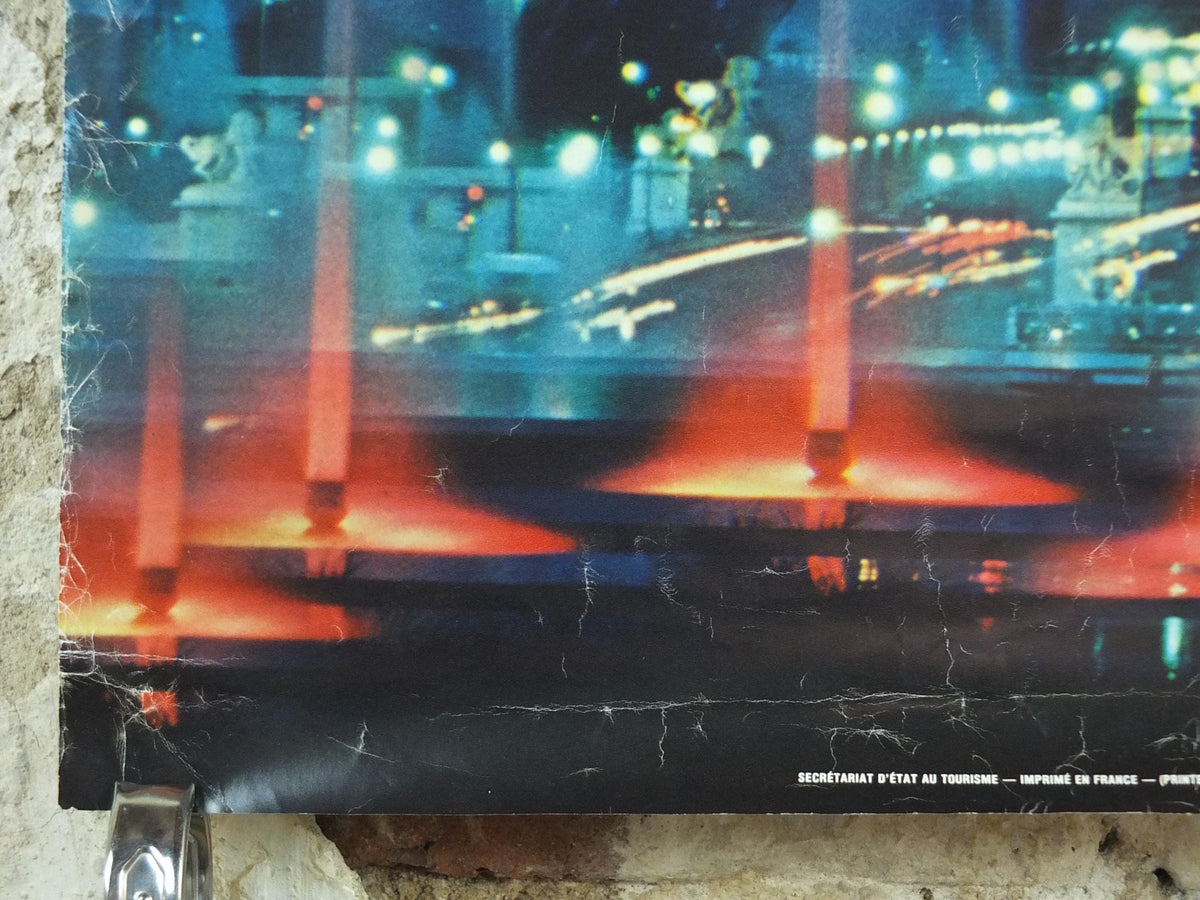 1978 Eiffel Tower Paris Poster, Paris by Night, Lights and Fountains, France travel wall art decor