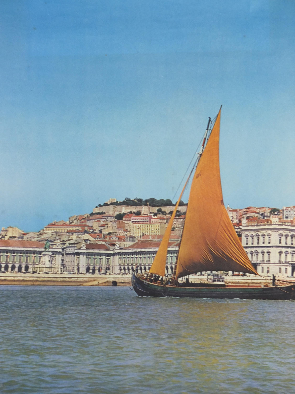 1960s Lisbon Travel Poster, Praça do Comércio, Lisboa, Portugal, Tagus River Boat, Portuguese travel wall art decor