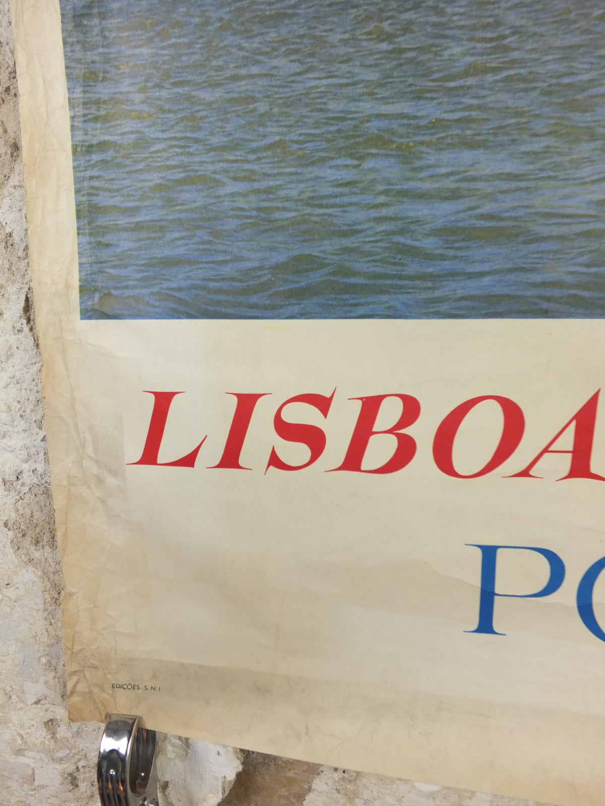 1960s Lisbon Travel Poster, Praça do Comércio, Lisboa, Portugal, Tagus River Boat, Portuguese travel wall art decor