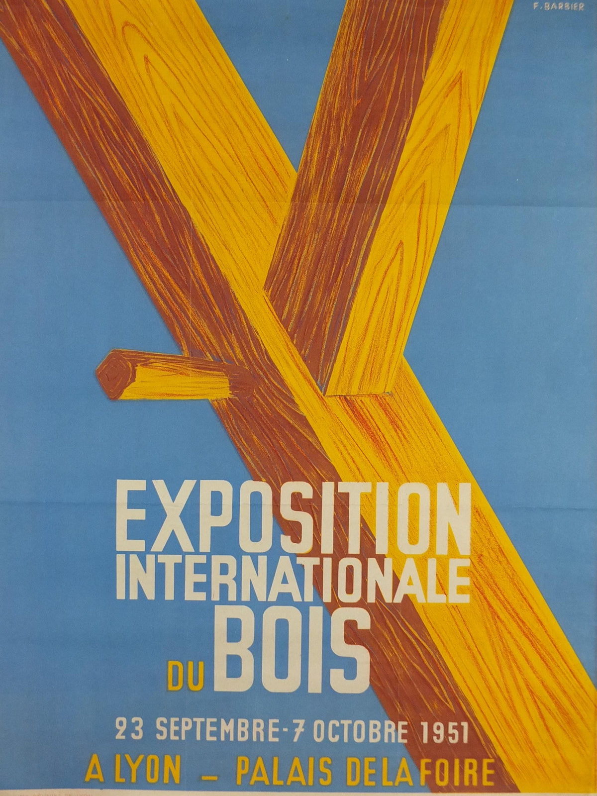 1951 International Wood Exhibition Poster, Exposition Internationale du Bois, by Poncet & Barnier, Lyon, Palais de la Foire, wall art decor