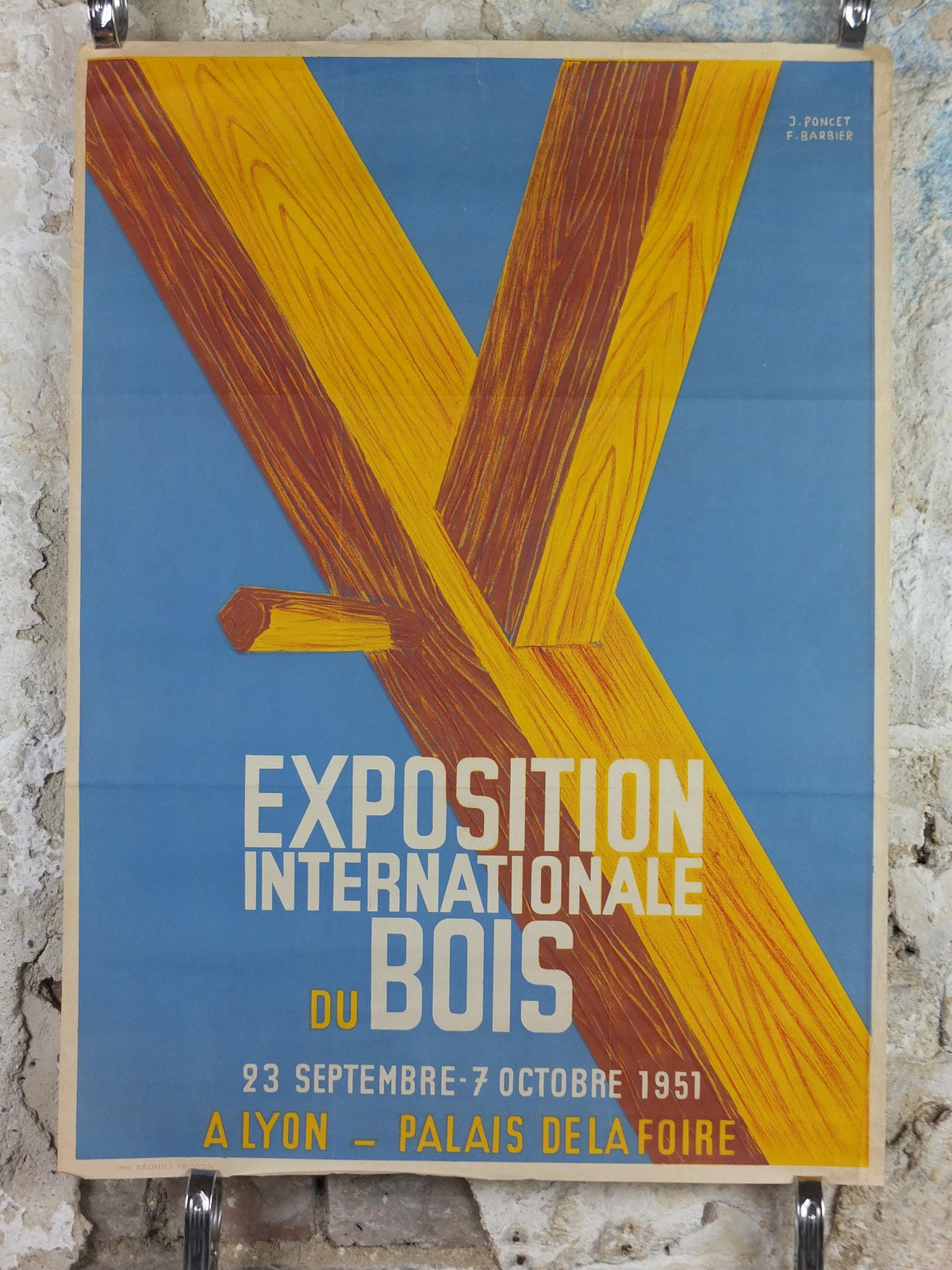 1951 International Wood Exhibition Poster, Exposition Internationale du Bois, by Poncet & Barnier, Lyon, Palais de la Foire, wall art decor