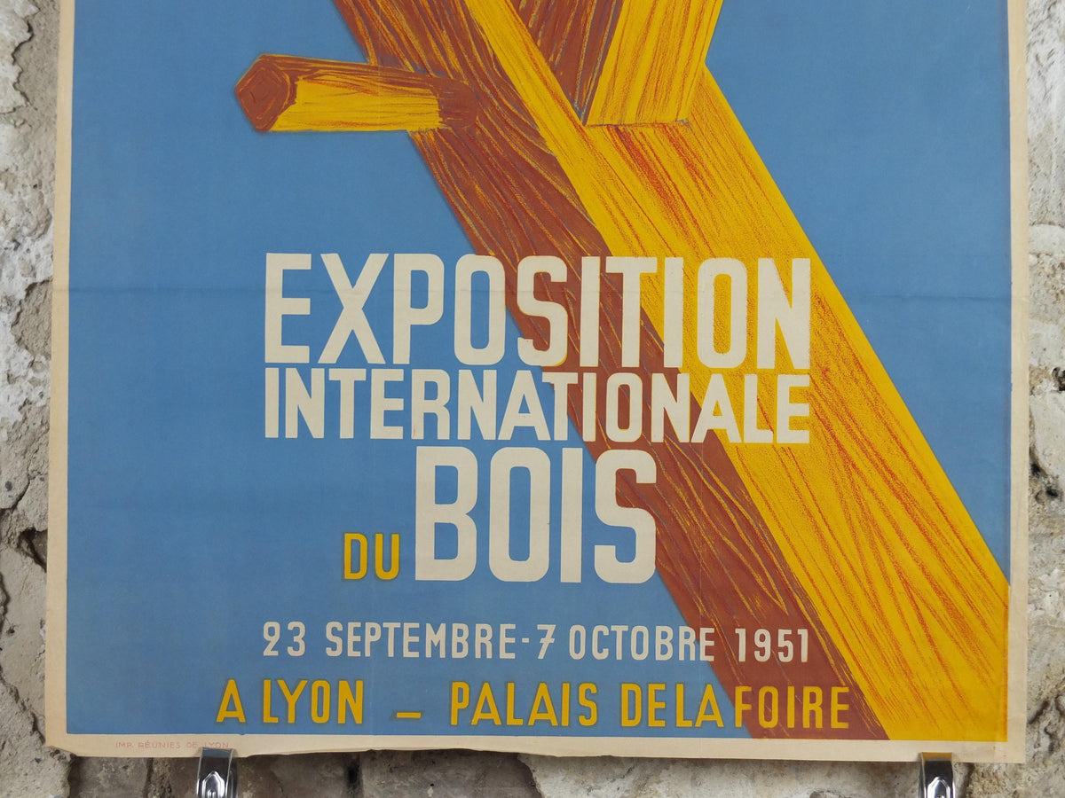 1951 International Wood Exhibition Poster, Exposition Internationale du Bois, by Poncet & Barnier, Lyon, Palais de la Foire, wall art decor