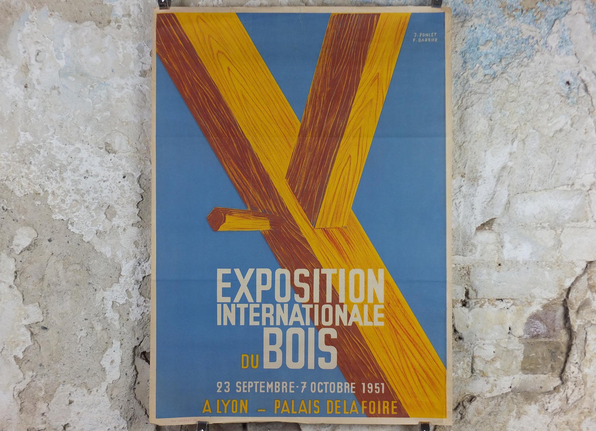 1951 International Wood Exhibition Poster, Exposition Internationale du Bois, by Poncet & Barnier, Lyon, Palais de la Foire, wall art decor