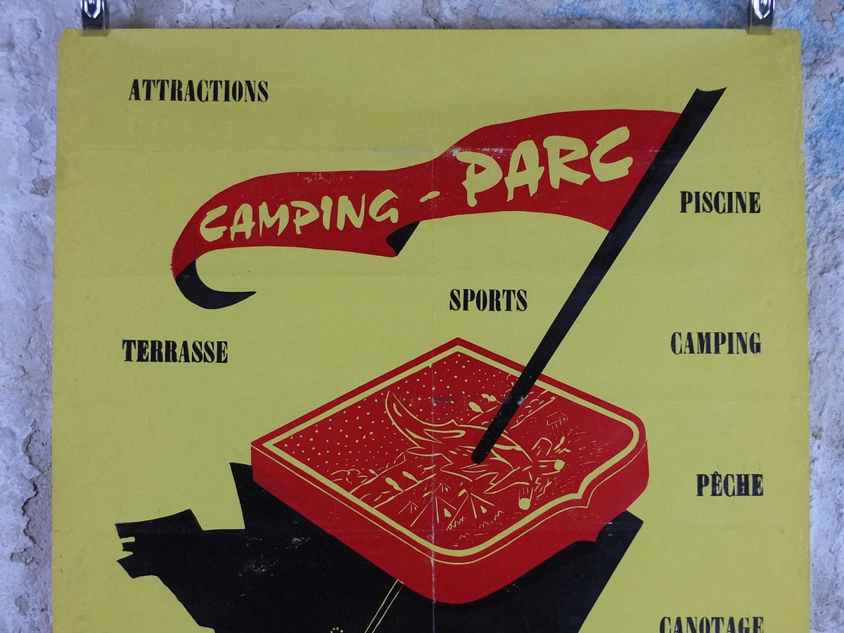 1950s Camping Parc Poster, Availles Limousine on the Vienne River, Outdoor activities in France, travel wall art decor