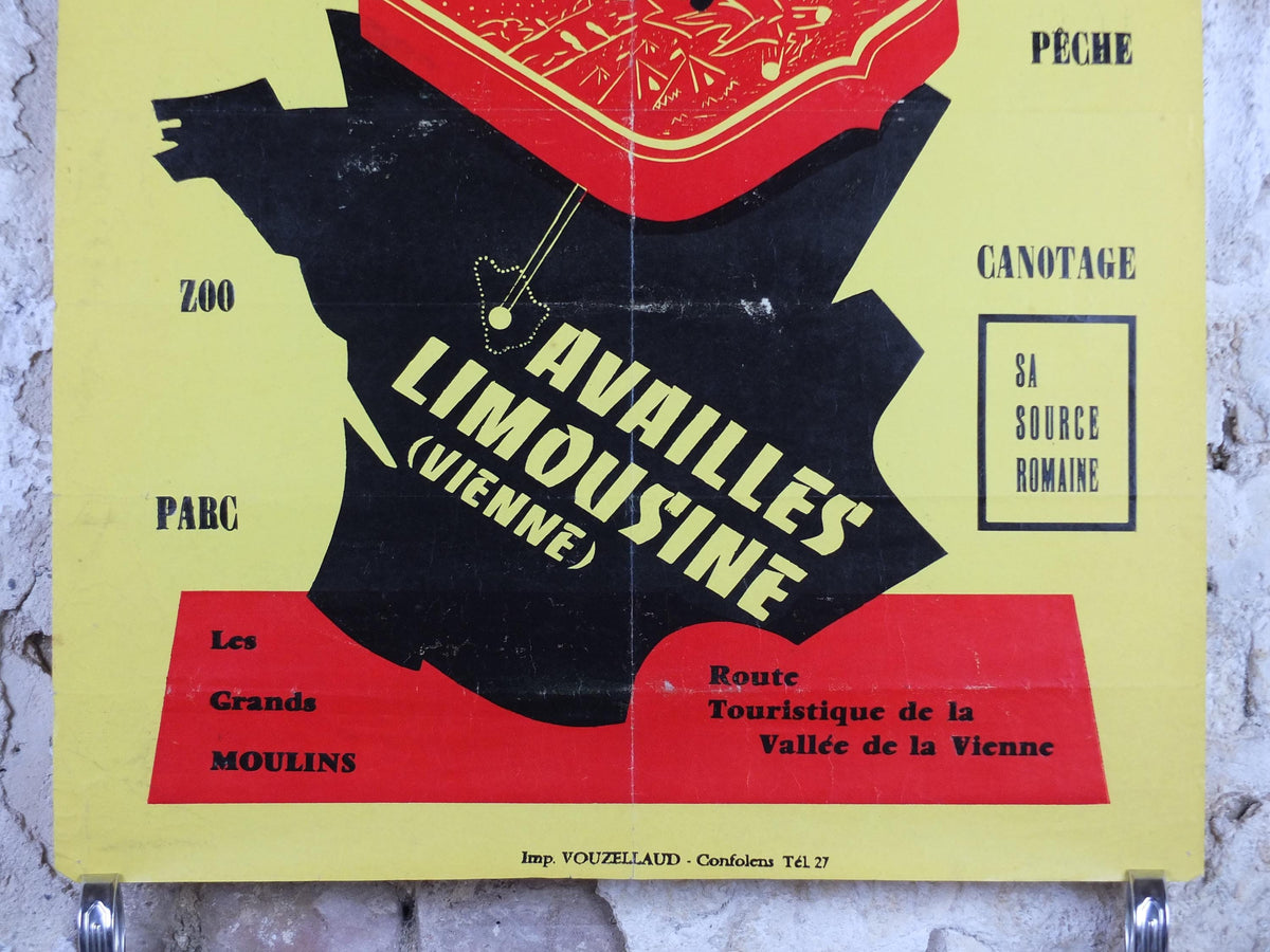 1950s Camping Parc Poster, Availles Limousine on the Vienne River, Outdoor activities in France, travel wall art decor
