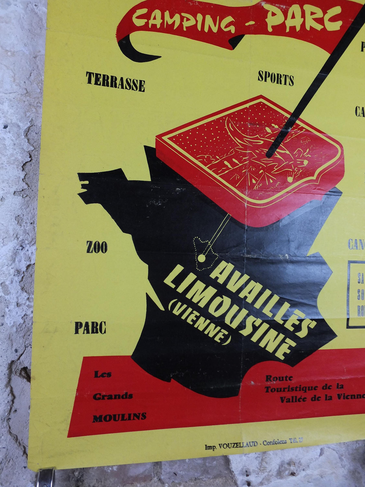 1950s Camping Parc Poster, Availles Limousine on the Vienne River, Outdoor activities in France, travel wall art decor