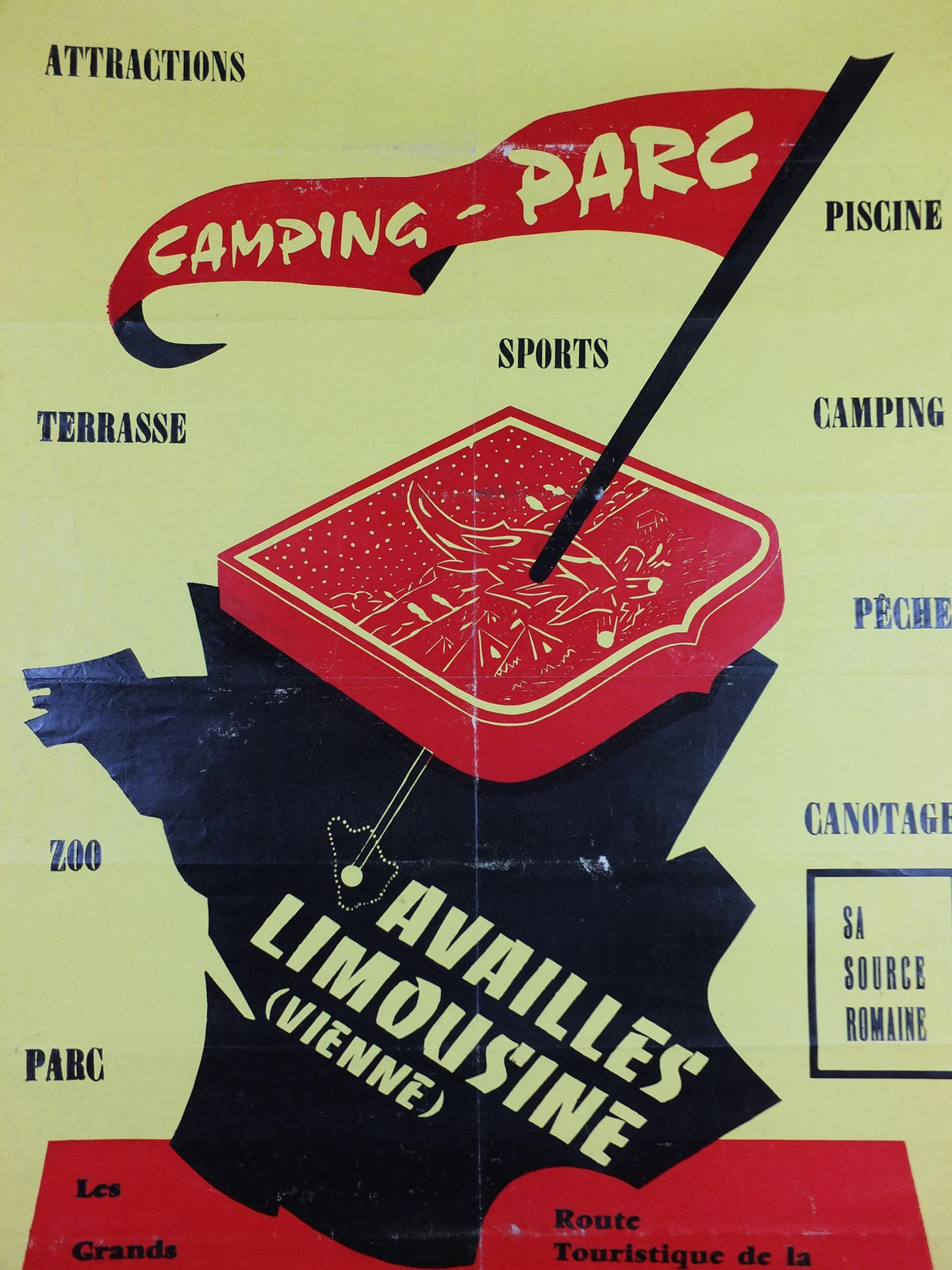 1950s Camping Parc Poster, Availles Limousine on the Vienne River, Outdoor activities in France, travel wall art decor