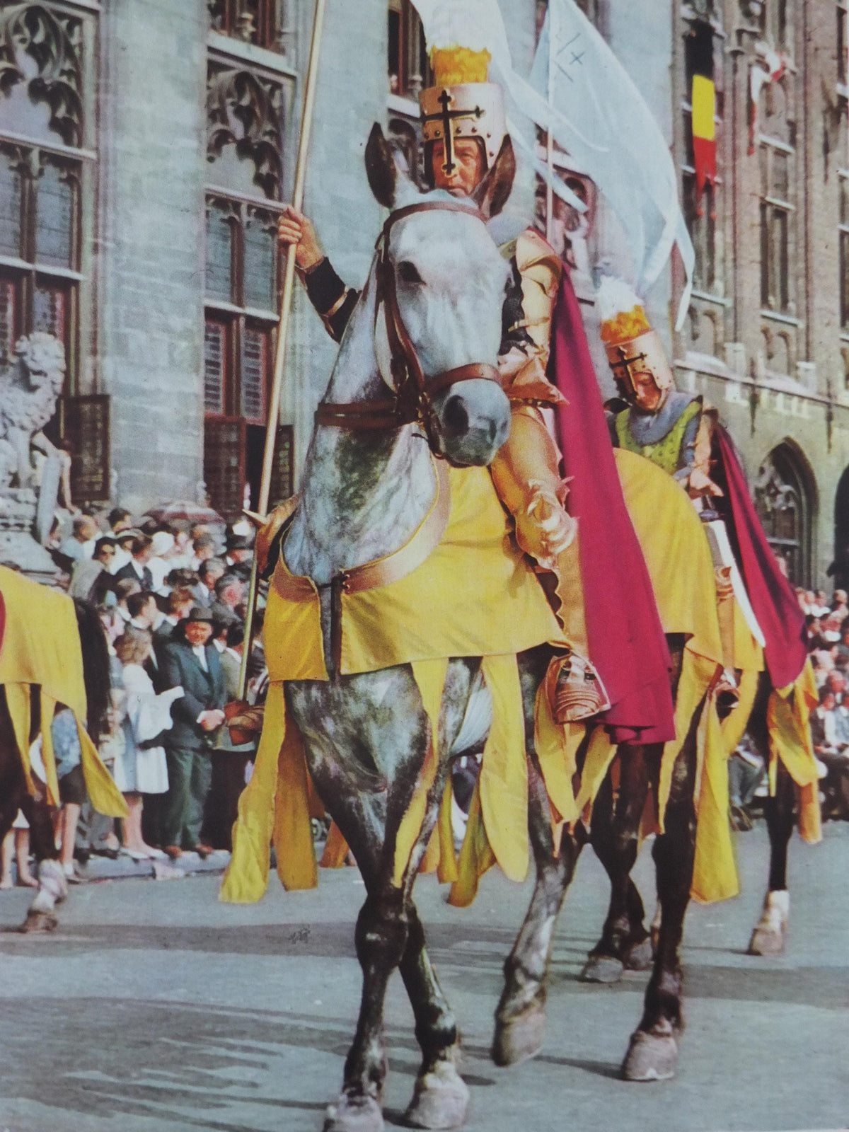 1960 Belgium Travel Poster, Bruges, Brugge, A mounted knight in the Procession of the Golden Tree, Belgique Flanders, travel wall art decor