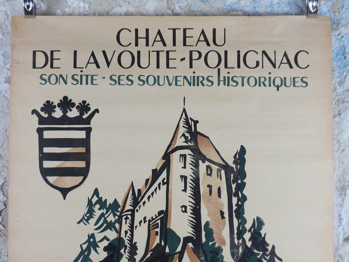 1930s Haute Loire Valley Travel Poster, Chateau de Lavoute Polignac, by Guy Cochet, French travel wall art decor
