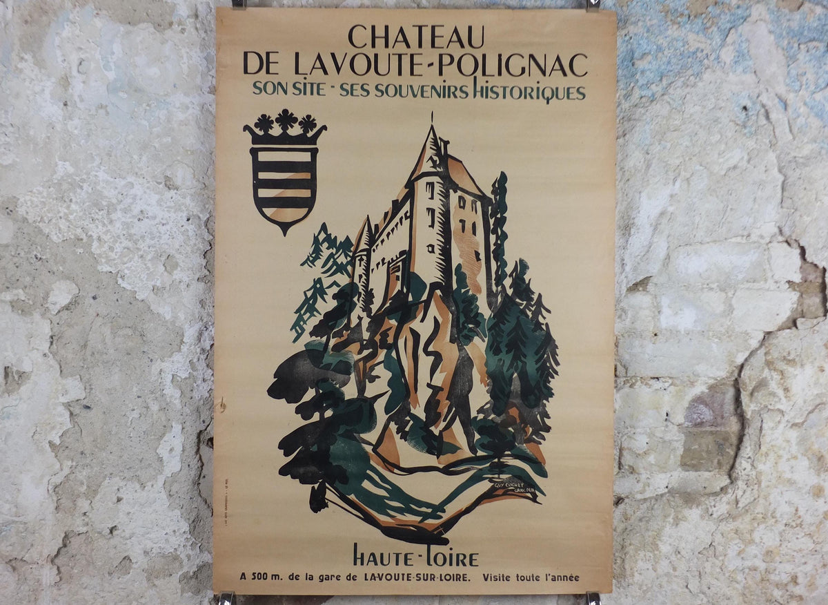 1930s Haute Loire Valley Travel Poster, Chateau de Lavoute Polignac, by Guy Cochet, French travel wall art decor