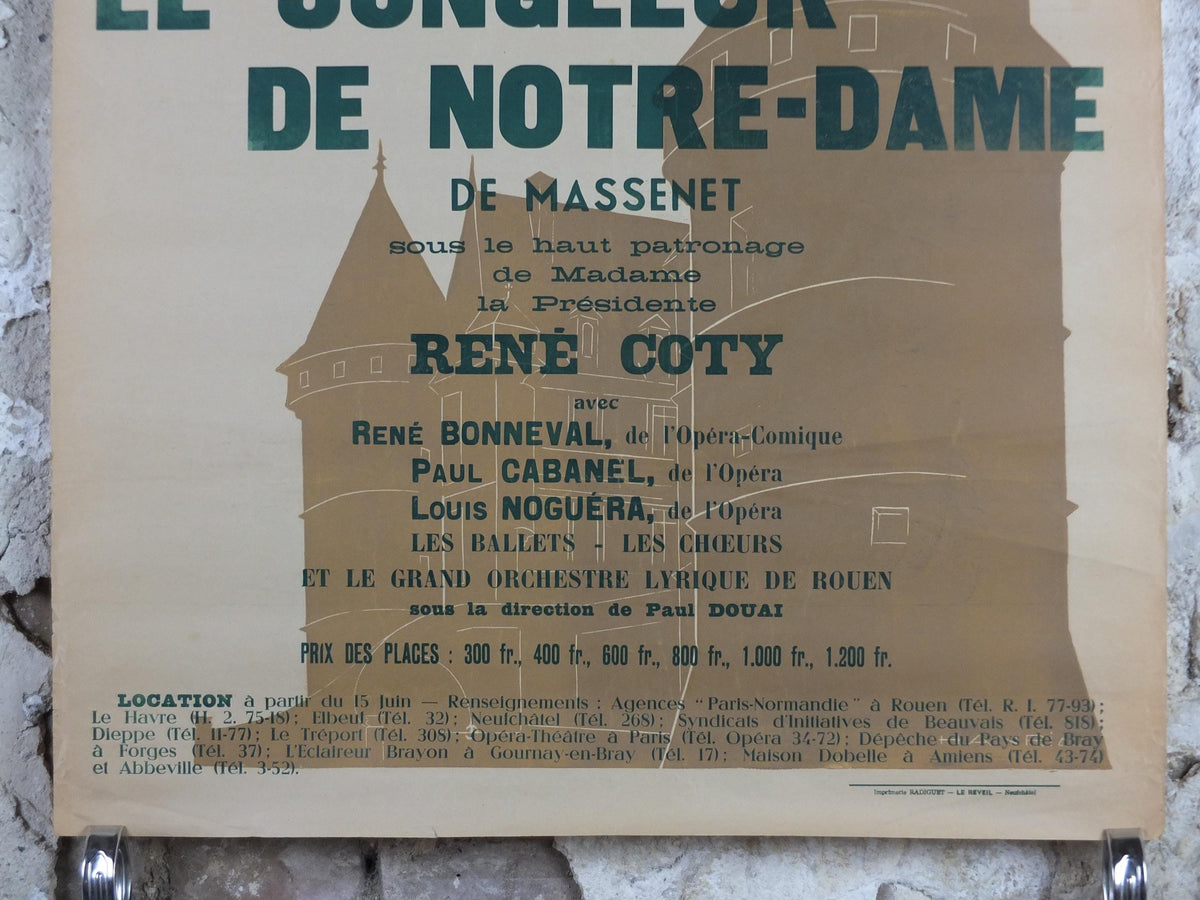 1954 Neufchatel and Pays du Bray Poster, Chateau de Mesnieres, Le Jongleur de Notre Dame, Opera, Music, Normandy French, wall art decor
