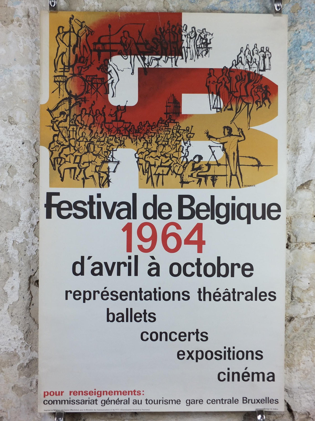 1964 Belgium Festival Poster, Festival de Belgique, FB, arts, theatre, ballet, concerts, exhibitions, cinema, classical music wall art decor