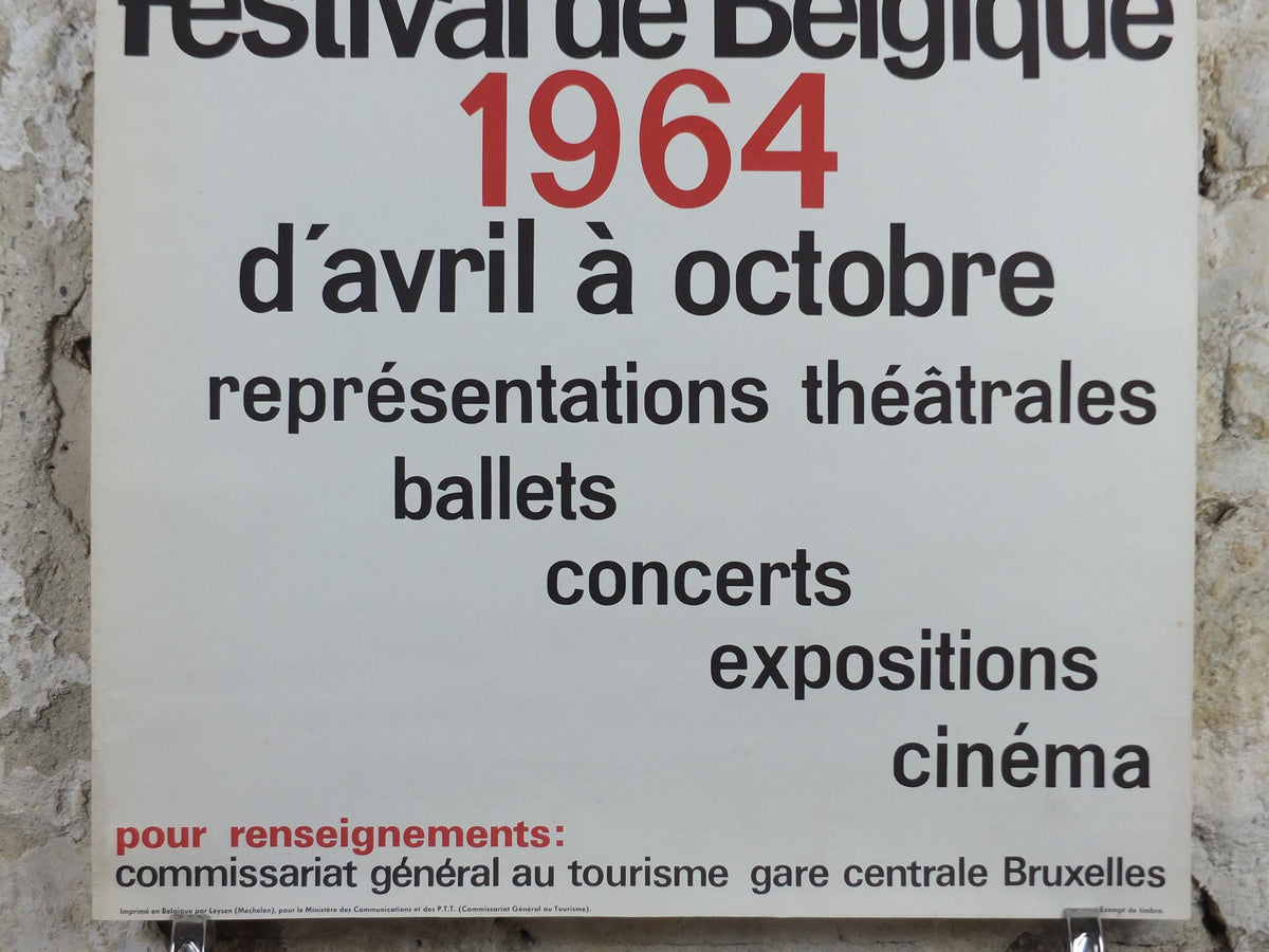 1964 Belgium Festival Poster, Festival de Belgique, FB, arts, theatre, ballet, concerts, exhibitions, cinema, classical music wall art decor