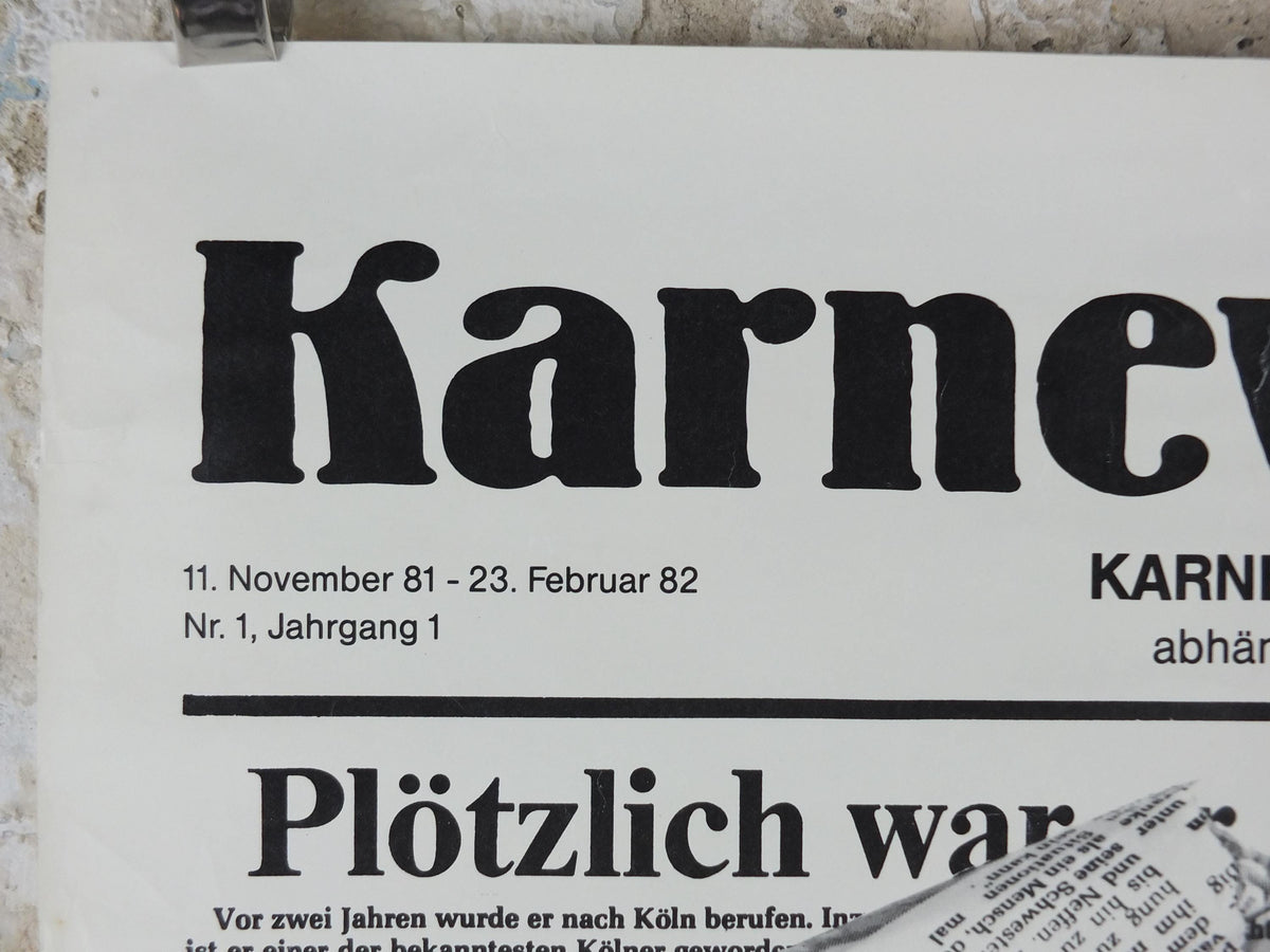 1982 Koln Karneval Poster, Clown in Carnival, Red Nose, Cologne, Germany, Newspaper, Deutschland plakat, travel wall art decor