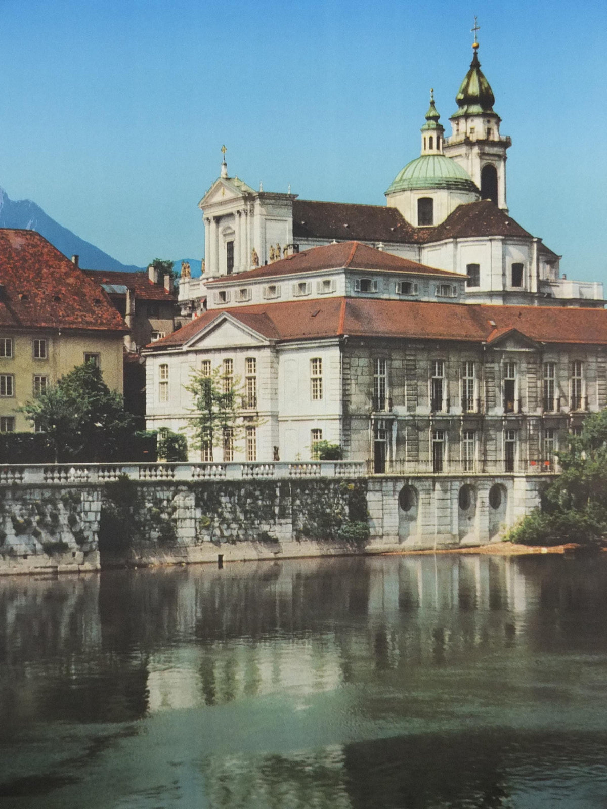 1960s Solothurn Poster, Soleure Switzerland, Cathedral of Saint Ursus on the River Aare, Suisse Schweiz Travel poster, wall art decor
