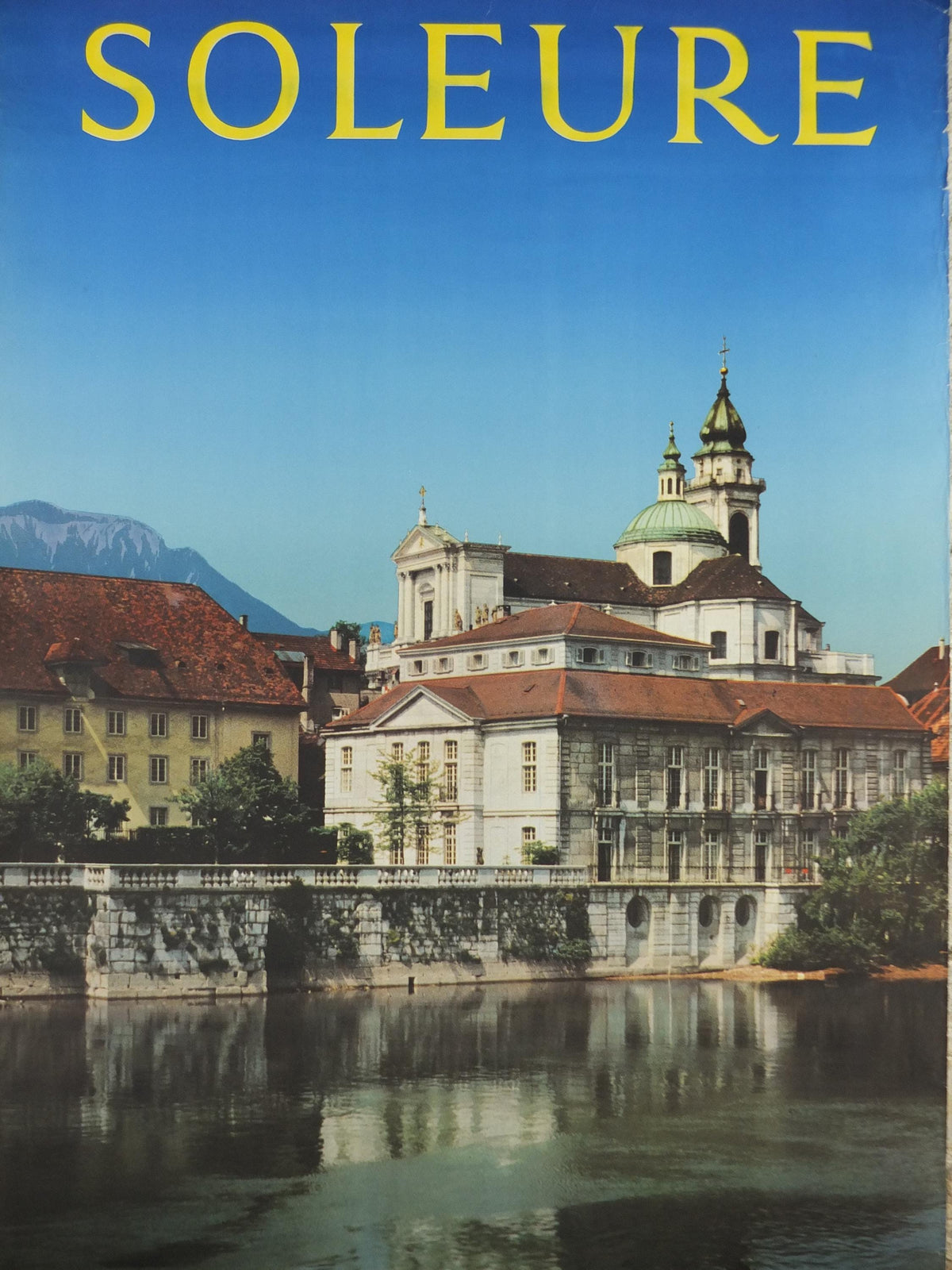 1960s Solothurn Poster, Soleure Switzerland, Cathedral of Saint Ursus on the River Aare, Suisse Schweiz Travel poster, wall art decor