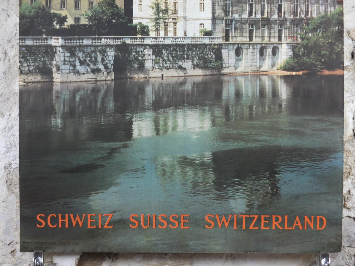 1960s Solothurn Poster, Soleure Switzerland, Cathedral of Saint Ursus on the River Aare, Suisse Schweiz Travel poster, wall art decor