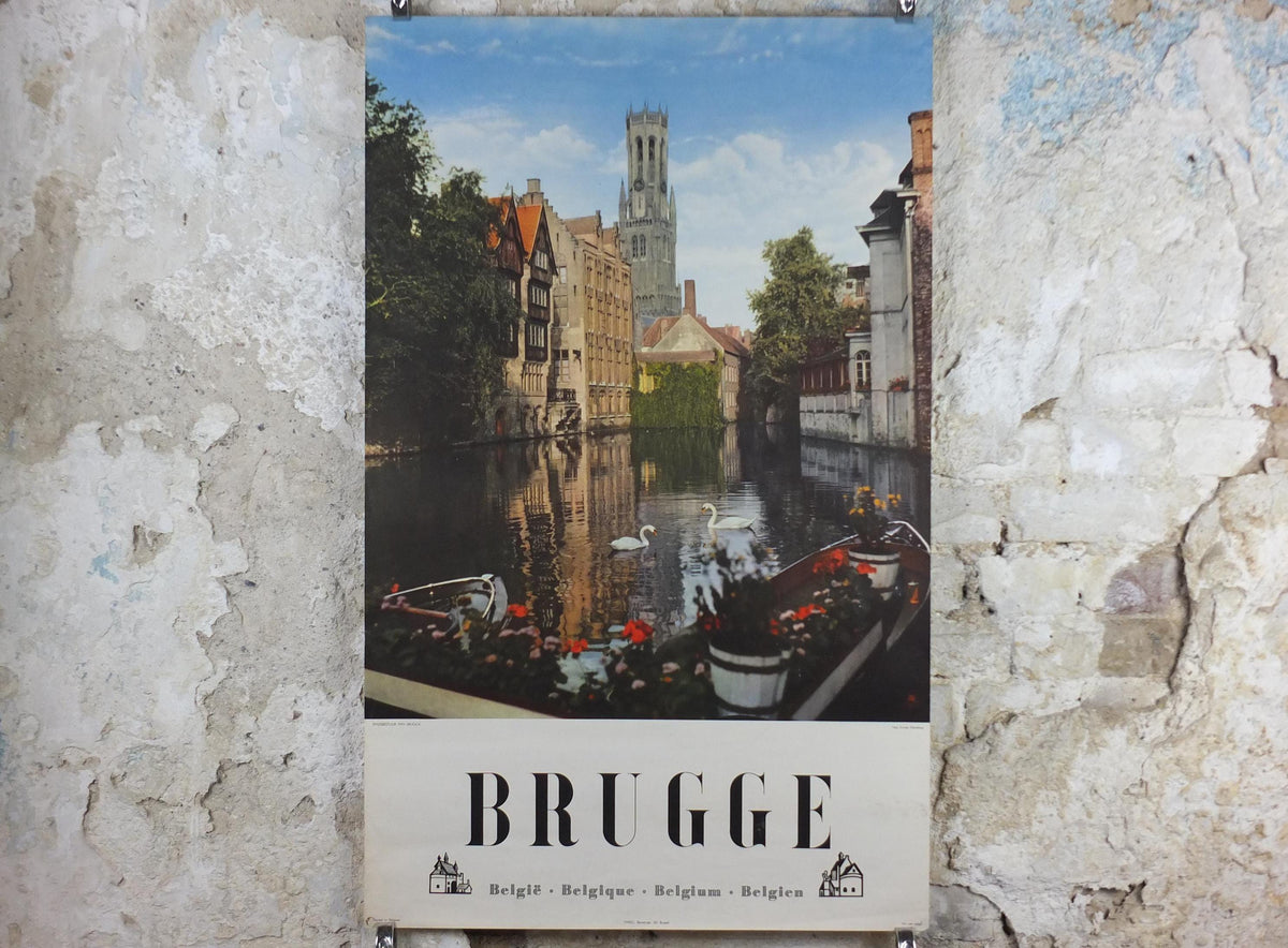 1960s Belgium Travel Poster, Bruges, Brugge, Venice of the North, canals, Belgique travel tourism holiday vacation wall art