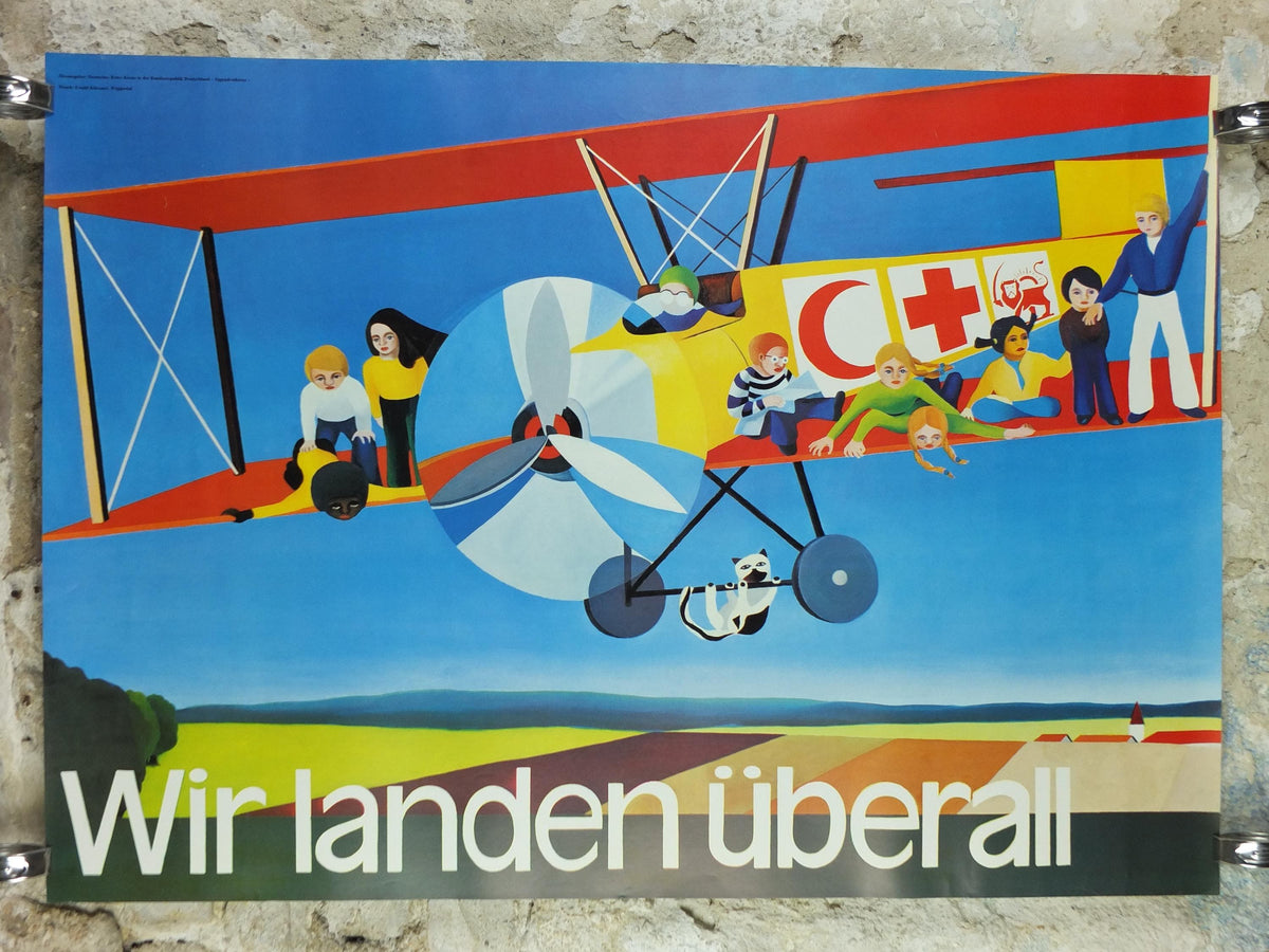 1977 Red Cross Poster, We land anywhere, International Federation of Red Cross and Red Crescent Societies (IFRC), , humanitarian aid wall art decor