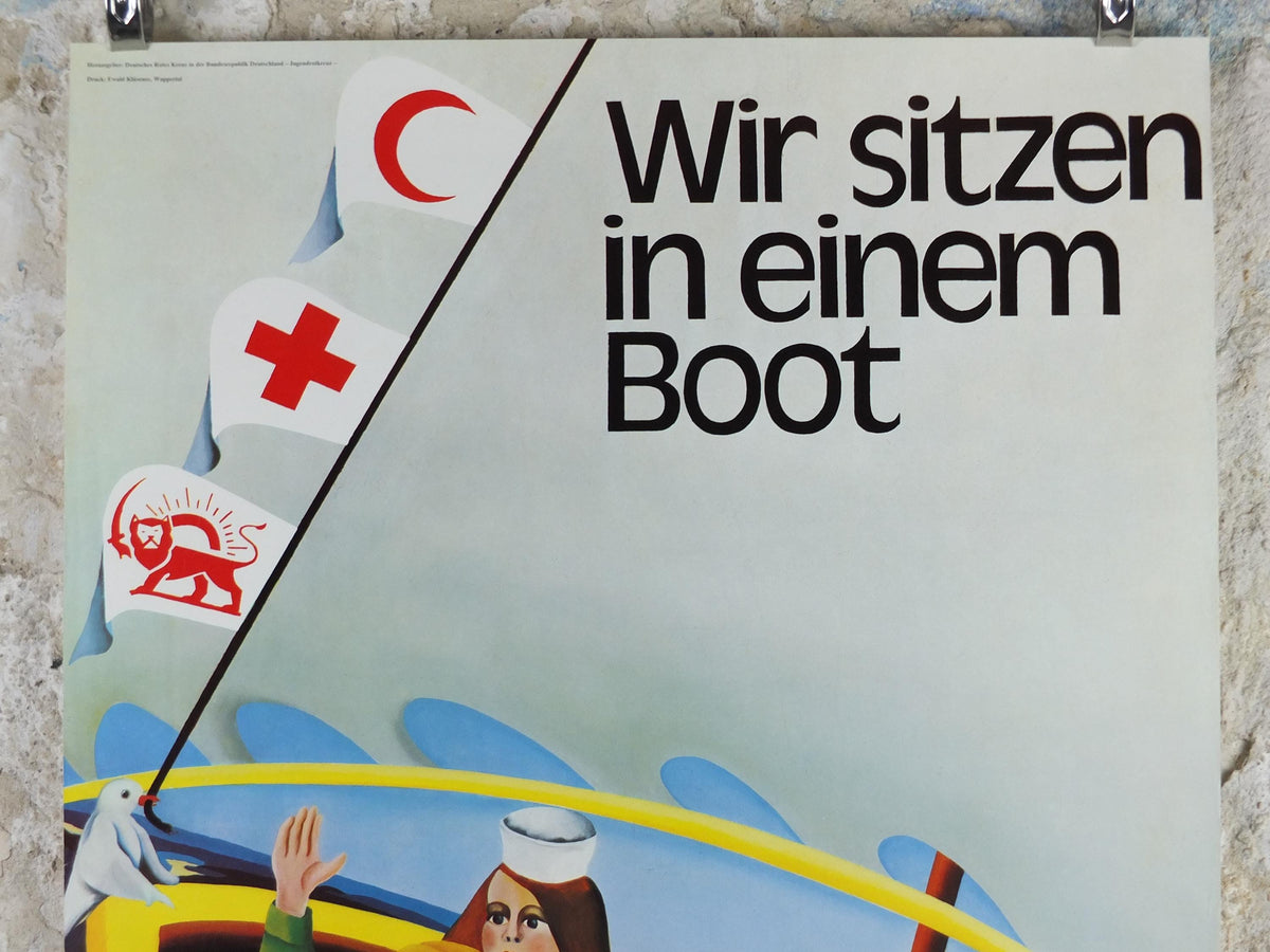 Red Cross Poster, In the same boat, International Federation of Red Cross and Red Crescent Societies (IFRC), humanitarian aid wall art decor