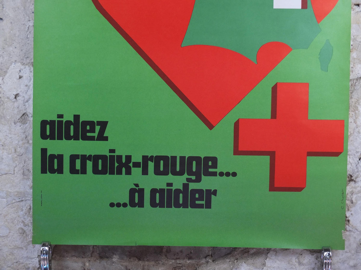 1978 Red Cross Poster, Pour un Monde plus Humain, Aidez la Croix Rouge, 150th anniversary of International Red Cross, humanitarian aid